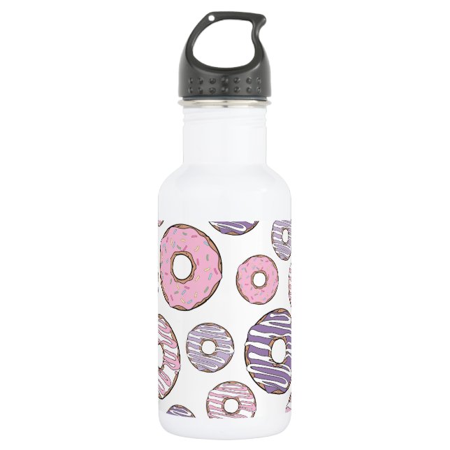 Pattern Of Doughnuts, Pink Doughnuts, Purple Dough 532 Ml Water Bottle (Front)
