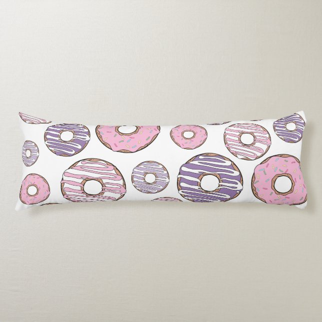 Pattern Of Doughnuts, Pink Doughnuts, Purple Dough Body Cushion (Front)