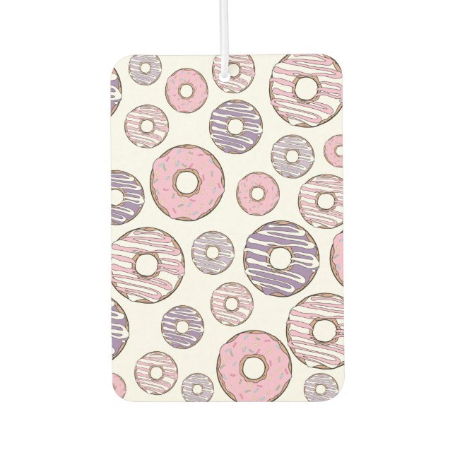 Pattern Of Doughnuts, Pink Doughnuts, Purple Dough Car Air Freshener (Front)