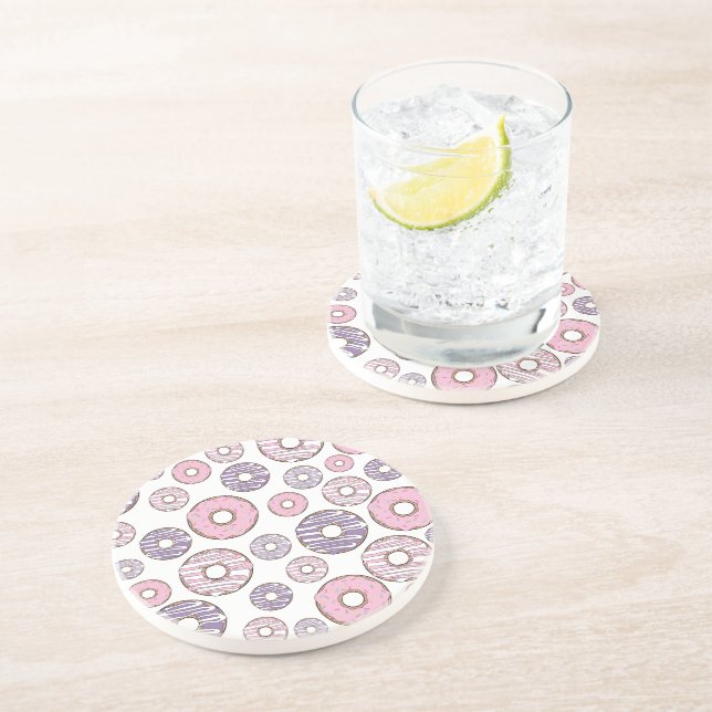 Pattern Of Doughnuts, Pink Doughnuts, Purple Dough Coaster (Side)