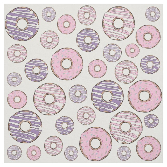 Pattern Of Doughnuts, Pink Doughnuts, Purple Dough Fabric (Swatch)