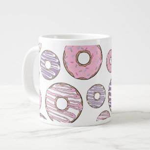 Pattern Of Doughnuts, Pink Doughnuts, Purple Dough Large Coffee Mug
