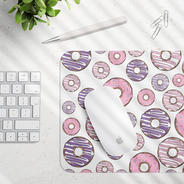 Pattern Of Doughnuts, Pink Doughnuts, Purple Dough Mouse Mat (Creator Uploaded)