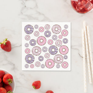 Pattern Of Doughnuts, Pink Doughnuts, Purple Dough Napkin