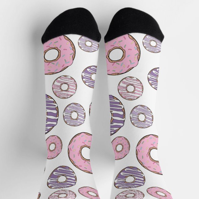 Pattern Of Doughnuts, Pink Doughnuts, Purple Dough Socks (Top)