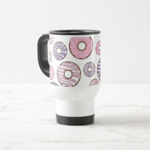 Pattern Of Doughnuts, Pink Doughnuts, Purple Dough Travel Mug