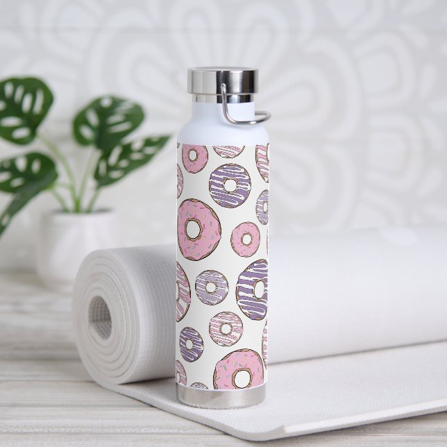 Pattern Of Doughnuts, Pink Doughnuts, Purple Dough Water Bottle (Yoga)