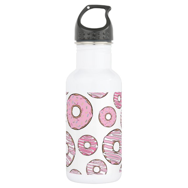 Pattern Of Doughnuts, Pink Doughnuts, Sprinkles 532 Ml Water Bottle (Front)