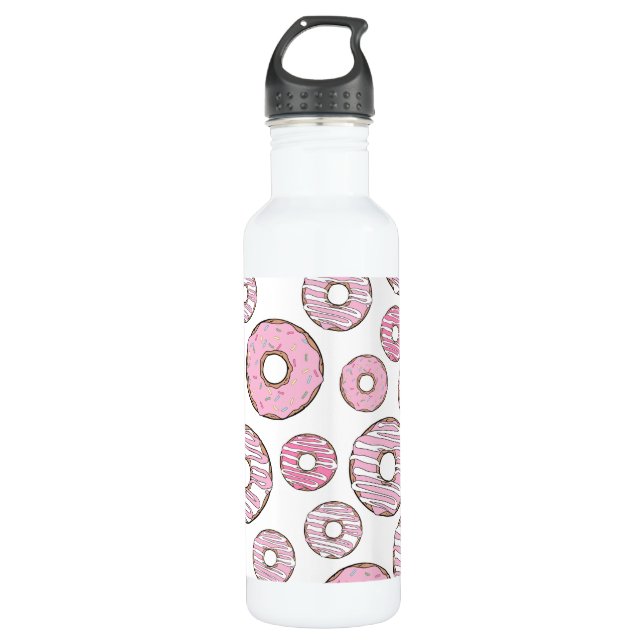 Pattern Of Doughnuts, Pink Doughnuts, Sprinkles 710 Ml Water Bottle (Front)