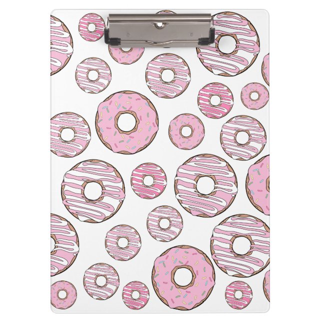Pattern Of Doughnuts, Pink Doughnuts, Sprinkles Clipboard (Front)