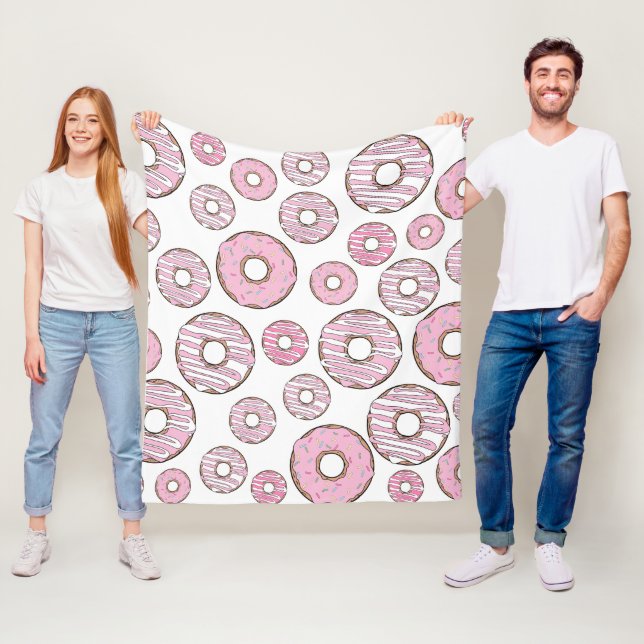 Pattern Of Doughnuts, Pink Doughnuts, Sprinkles Fleece Blanket (In Situ)