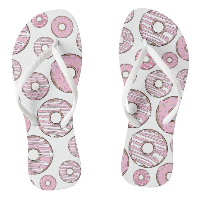 Pattern Of Doughnuts, Pink Doughnuts, Sprinkles Flip Flops (Footbed)