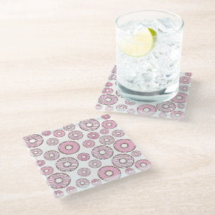 Pattern Of Doughnuts, Pink Doughnuts, Sprinkles Glass Coaster
