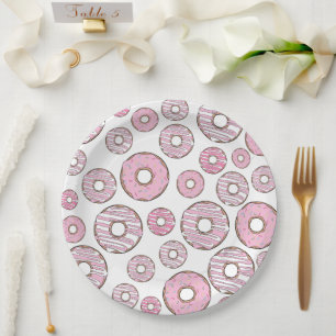 Pattern Of Doughnuts, Pink Doughnuts, Sprinkles Paper Plate
