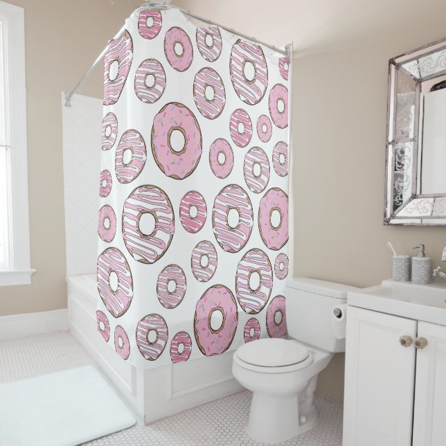 Pattern Of Doughnuts, Pink Doughnuts, Sprinkles Shower Curtain (In Situ)