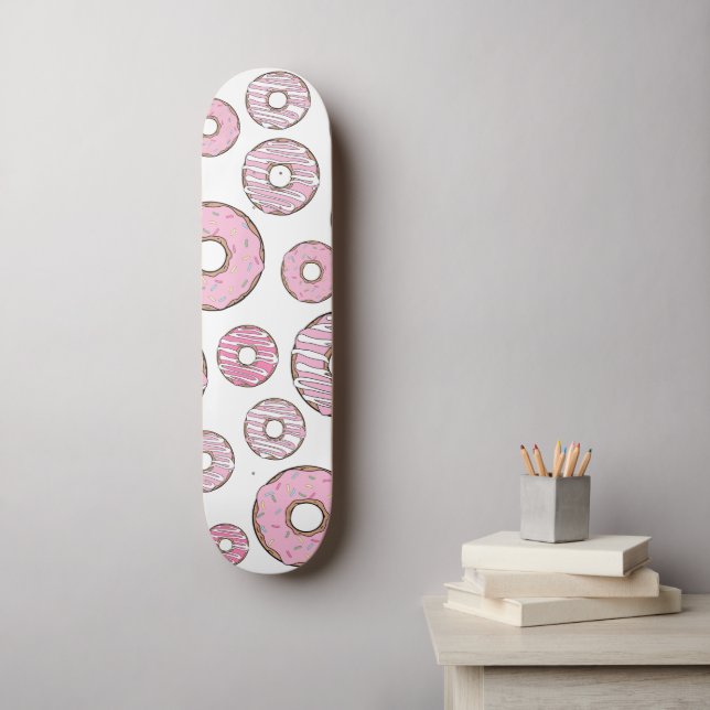 Pattern Of Doughnuts, Pink Doughnuts, Sprinkles Skateboard (Wall Art)