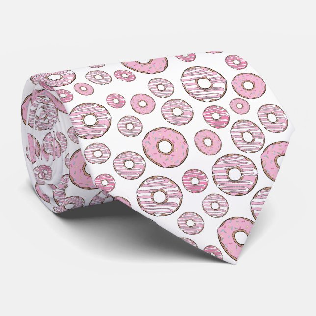 Pattern Of Doughnuts, Pink Doughnuts, Sprinkles Tie (Rolled)