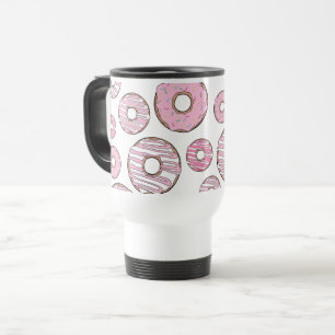Pattern Of Doughnuts, Pink Doughnuts, Sprinkles Travel Mug
