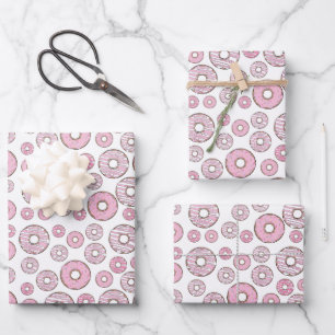 Pattern Of Doughnuts, Pink Doughnuts, Sprinkles Wrapping Paper Sheet