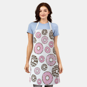Pattern Of Doughnuts, Pink Doughnuts, White Doughn Apron