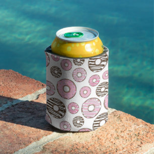 Pattern Of Doughnuts, Pink Doughnuts, White Doughn Can Cooler