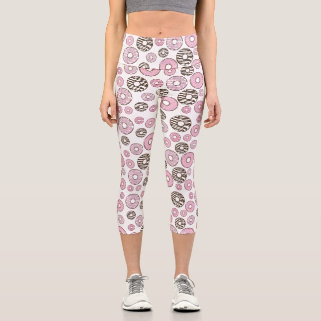 Pattern Of Doughnuts, Pink Doughnuts, White Doughn Capri Leggings (Front)