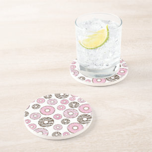Pattern Of Doughnuts, Pink Doughnuts, White Doughn Coaster