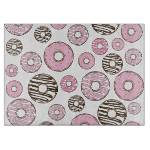 Pattern Of Doughnuts, Pink Doughnuts, White Doughn Cutting Board