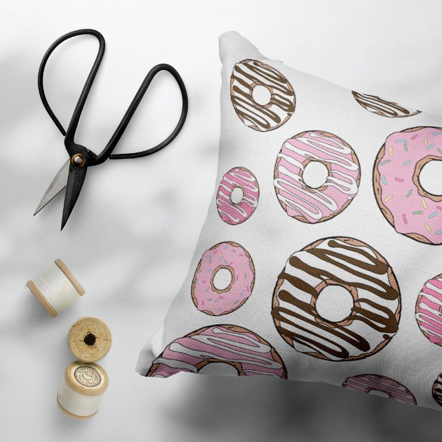 Pattern Of Doughnuts, Pink Doughnuts, White Doughn Decorative Cushion (Creator Uploaded)