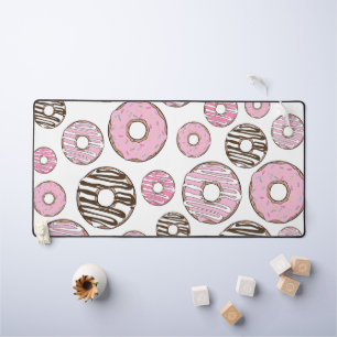 Pattern Of Doughnuts, Pink Doughnuts, White Doughn Desk Mat