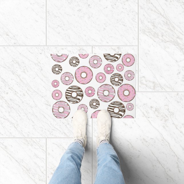 Pattern Of Doughnuts, Pink Doughnuts, White Doughn Doormat (Indoor)