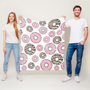 Pattern Of Doughnuts, Pink Doughnuts, White Doughn Fleece Blanket