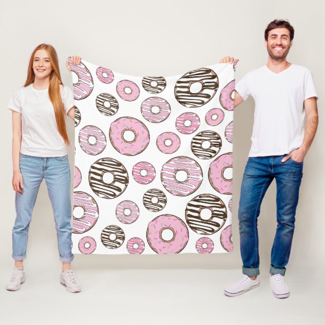 Pattern Of Doughnuts, Pink Doughnuts, White Doughn Fleece Blanket (In Situ)