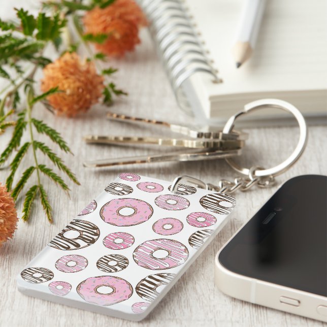 Pattern Of Doughnuts, Pink Doughnuts, White Doughn Key Ring (Front Right)