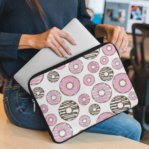 Pattern Of Doughnuts, Pink Doughnuts, White Doughn Laptop Sleeve