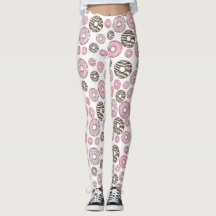 Pattern Of Doughnuts, Pink Doughnuts, White Doughn Leggings