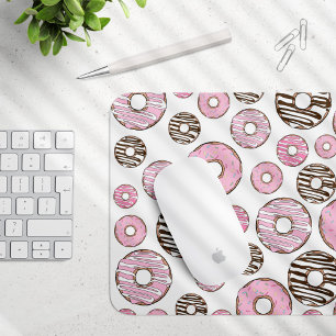 Pattern Of Doughnuts, Pink Doughnuts, White Doughn Mouse Mat