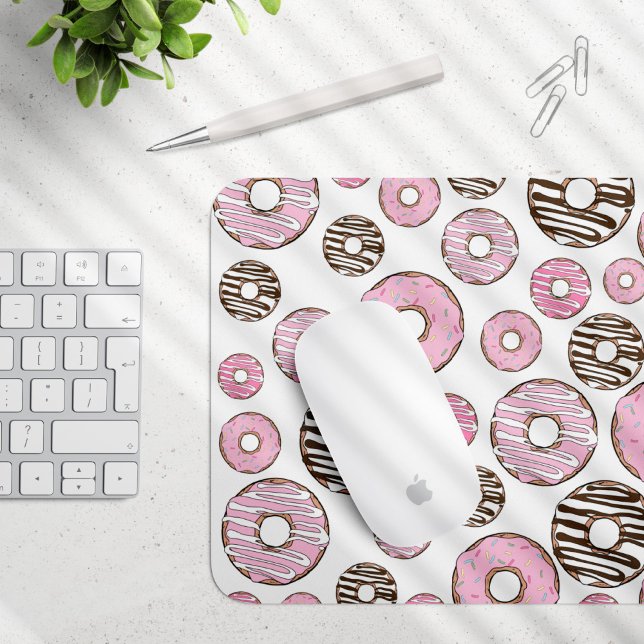 Pattern Of Doughnuts, Pink Doughnuts, White Doughn Mouse Mat (Creator Uploaded)