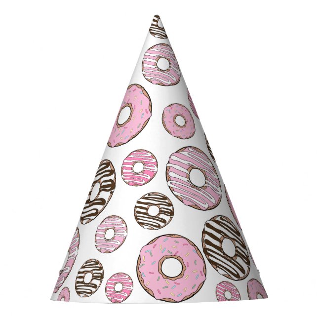 Pattern Of Doughnuts, Pink Doughnuts, White Doughn Party Hat (Front)