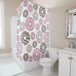 Pattern Of Doughnuts, Pink Doughnuts, White Doughn Shower Curtain