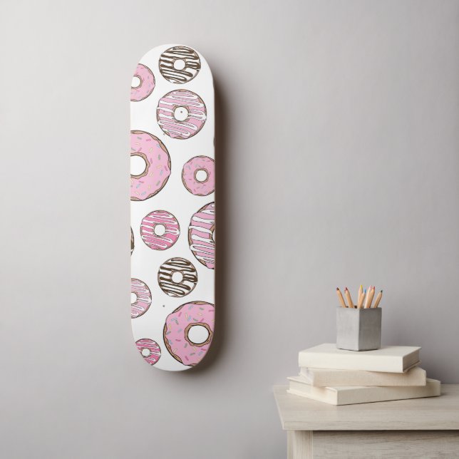 Pattern Of Doughnuts, Pink Doughnuts, White Doughn Skateboard (Wall Art)