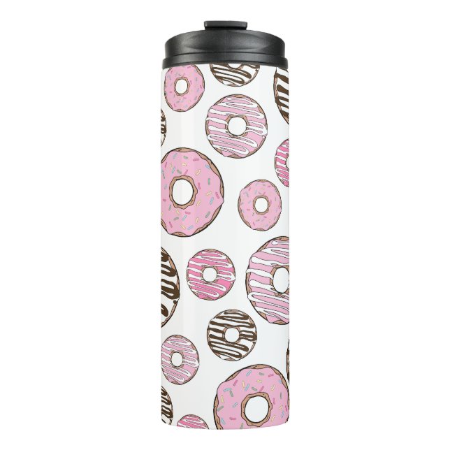 Pattern Of Doughnuts, Pink Doughnuts, White Doughn Thermal Tumbler (Front)