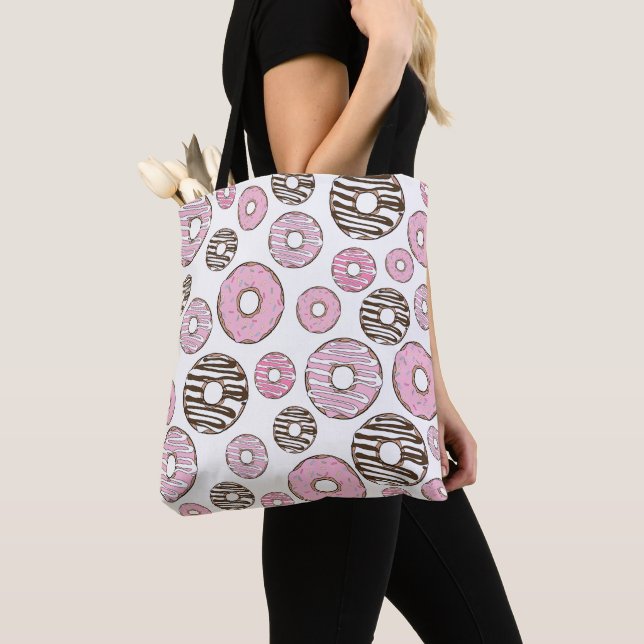 Pattern Of Doughnuts, Pink Doughnuts, White Doughn Tote Bag (Close Up)
