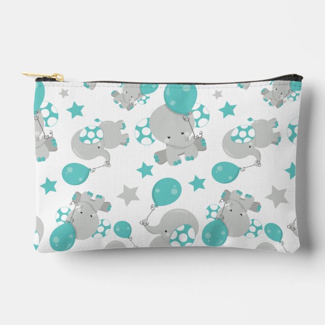 Pattern Of Elephants, Cute Elephants - Blue Grey Accessory Pouch (Front)