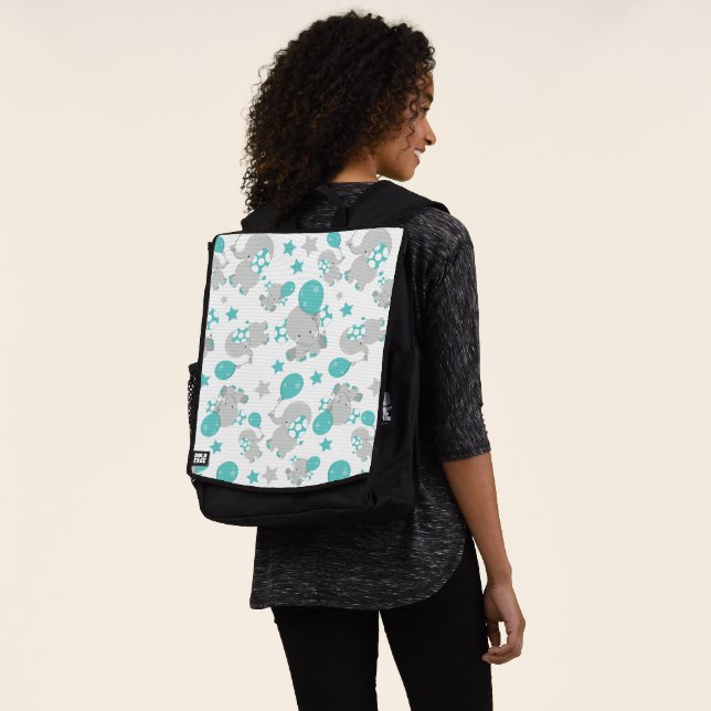 Pattern Of Elephants, Cute Elephants - Blue Grey Backpack (Worn)