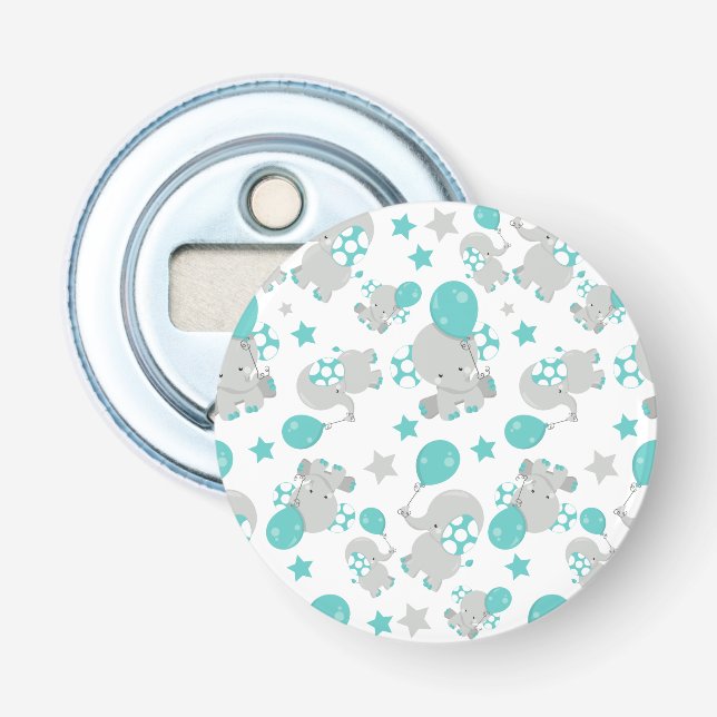 Pattern Of Elephants, Cute Elephants - Blue Grey Bottle Opener (Front)