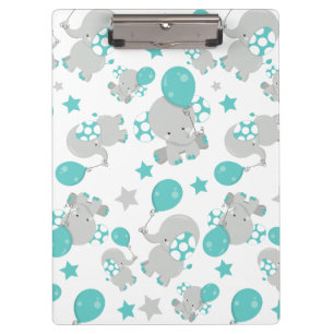 Pattern Of Elephants, Cute Elephants - Blue Grey Clipboard