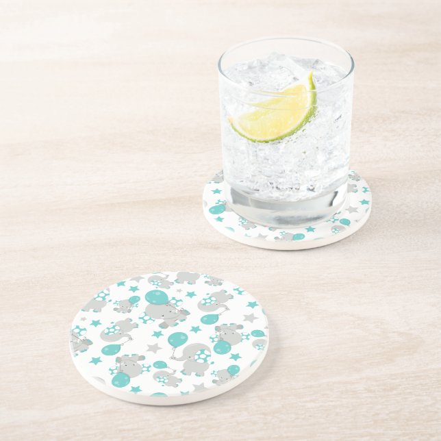 Pattern Of Elephants, Cute Elephants - Blue Grey Coaster (Side)