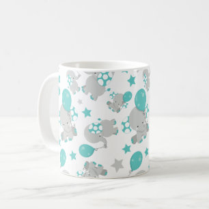 Pattern Of Elephants, Cute Elephants - Blue Grey Coffee Mug