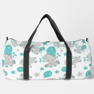 Pattern Of Elephants, Cute Elephants - Blue Grey Duffle Bag